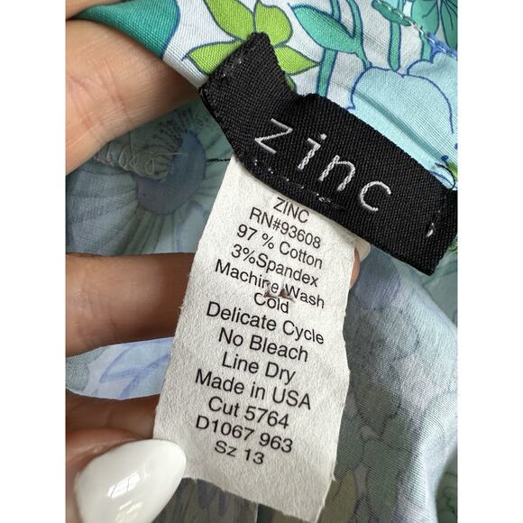 Y2k 90’s Zinc Size 13 Cotton Blue Green Floral Strapless Midi Pencil Dress - Picture 3 of 6